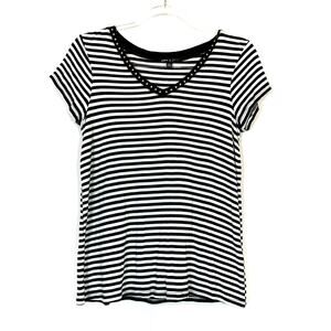 Cable & Gauge | Black White Stripe Tee Shirt Short Sleeve Womens Small